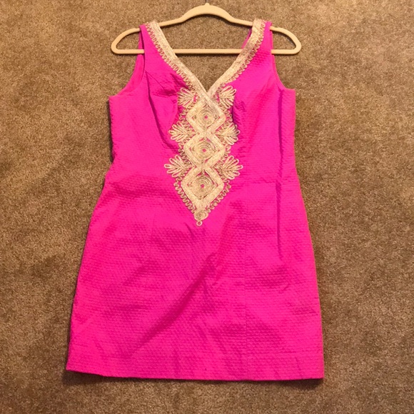 lilly pulitzer hot pink and gold dress